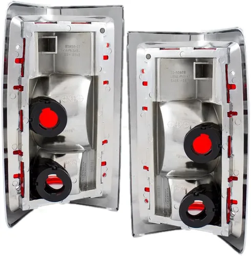 Vista 10 de Brock - Juego de luces traseras de repuesto para conductor y pasajero, borde rojo con carcasa cromada, compatible con cargador de camioneta