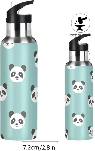 Vista 2 de One Bear - Botella de agua con diseño de panda de dibujos animados, color verde azulado, aislada al vacío, de acero inoxidable, a prueba de fugas