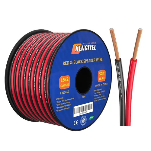 Vista 10 de Cable de altavoz calibre 12, 50 pies, 2 conductores, conexión de cable rojo y negro, tiras de iluminación LED, cable de extensión de cable