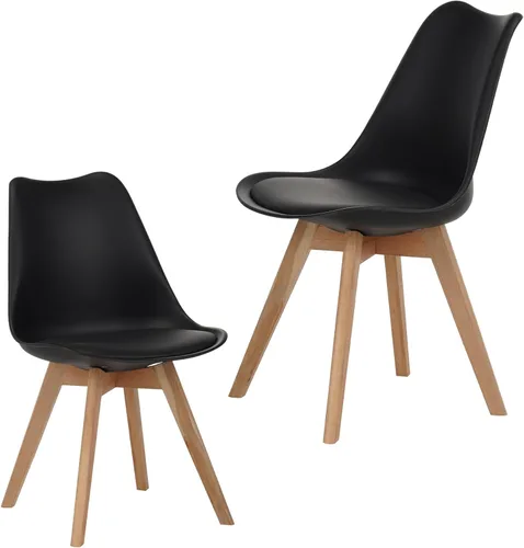 Vista 7 de Set of 4 Dining Chairs Medieval Modern Style with Wooden Legs, Kitchen and Dining Room Chairs, Table & Chair Sets, Desk Chair for Home Office,Black