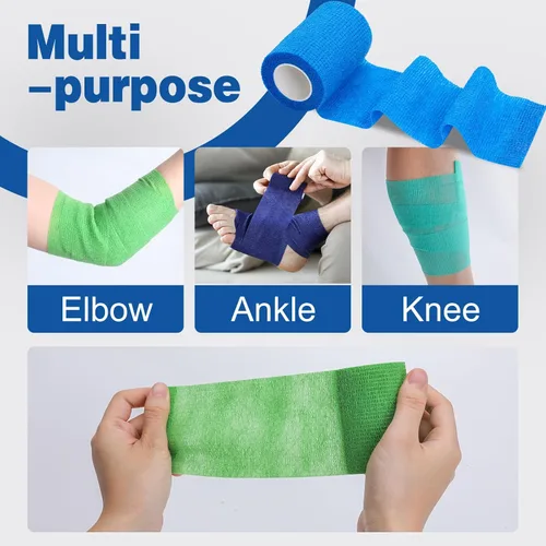 Vista 3 de AZEN Paquete de 12 vendajes autoadhesivos, 3 pulgadas x 5 yardas, vendaje elástico cohesivo, envoltura veterinaria, cinta de tobillo, cinta