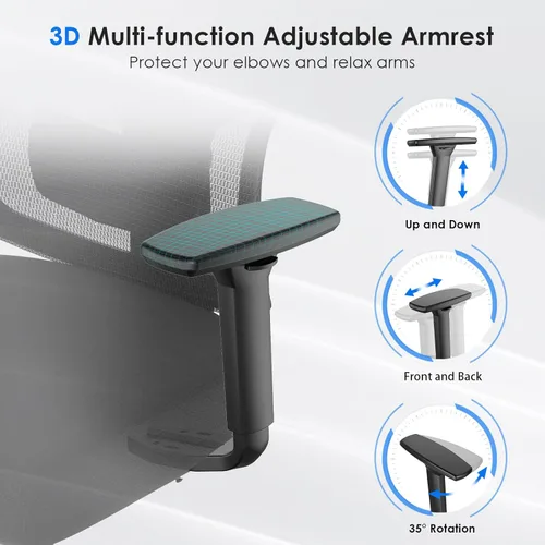 Vista 5 de Ergonomic Mesh Office Chair with Adjustable Lumbar Support and Headrestomfy Computer Chair with 3D Armrest Recling Swivel Chair for Home, Office