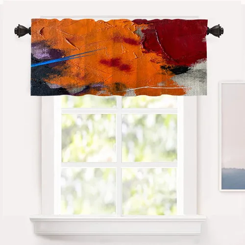 Vista 56 de Shrahala Beige and Orange Abstract Art Brushstrokes Tier Curtains for Kitchen Windows, Abstract Oil Paint Cafe Curtain Multilayer Polyester Blackout