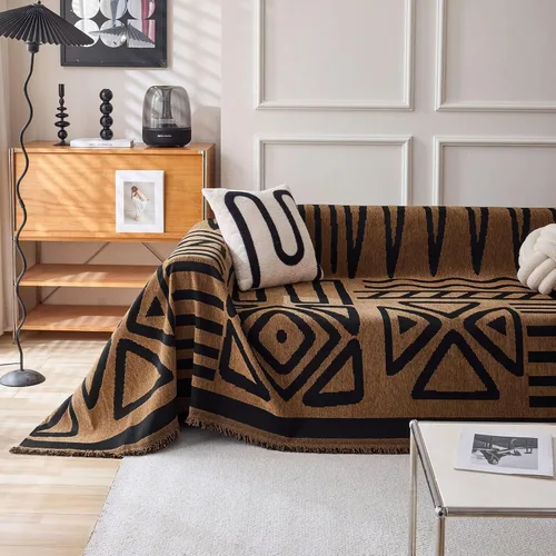 Vista 39 de VClife Funda bohemia de felpilla para sofá, apta para mascotas, gruesa, beige, crema, blanco, a cuadros, triangular, con borlas, agradable a