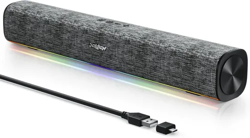 SOULION R100 Altavoces de computadora Bluetooth con luz LED dinámica, altavoces de PC USB Plug & Play con botón de interruptor, barra de sonido de