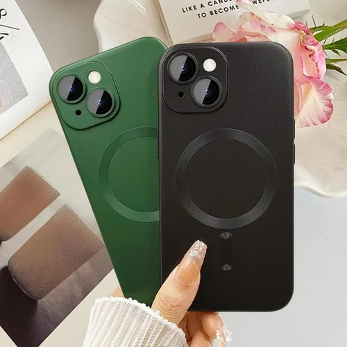 Vista 4 de ankofave Funda magnética para iPhone 15 para mujer, diseño de brillo metálico suave mate con protector de lente de cámara, compatible con Magsafe