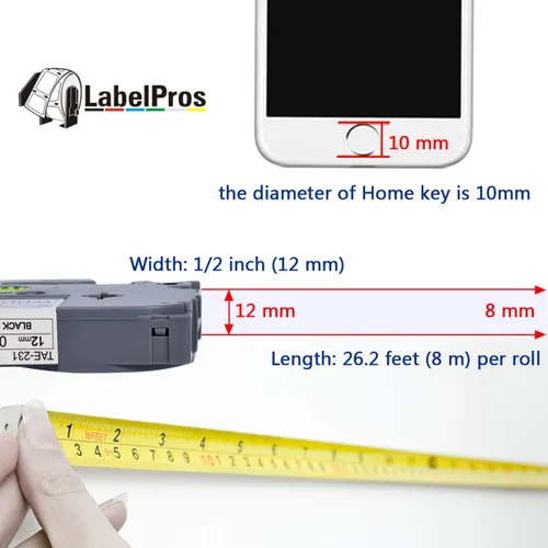 Vista 3 de Cinta de etiquetas de repuesto compatible para Brother P Touch TZe 0.472 in 0.47 pulgadas
