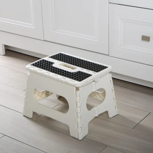 Vista 5 de Simplify Taburete plegable antideslizante de 9 pulgadas Plegable Capacidad de 200 libras Duradero Portátil Cocina Baño Garaje Blanco