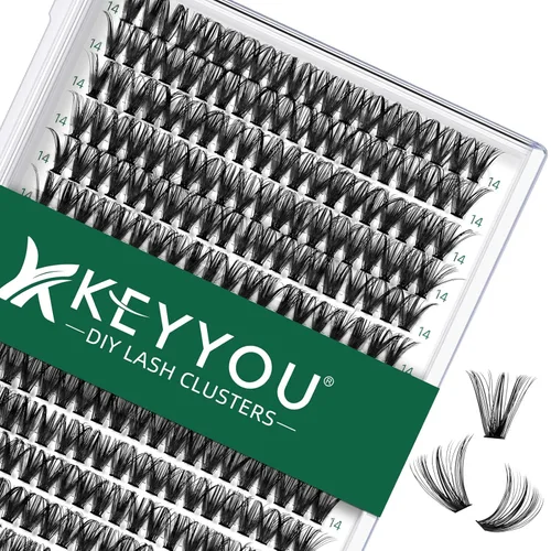 Vista 36 de Kit de extensión de pestañas DIY KEYYOU 280 piezas, pestañas individuales, rizadas D, kit de extensión de pestañas 30D+40D, 9-16 Mix, racimos