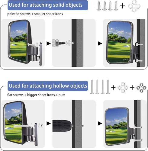 Vista 5 de Kit universal de espejo retrovisor convexo de gran angular y retrovisor lateral plegable, compatible con modelos Club Car, EZGO, Yamaha