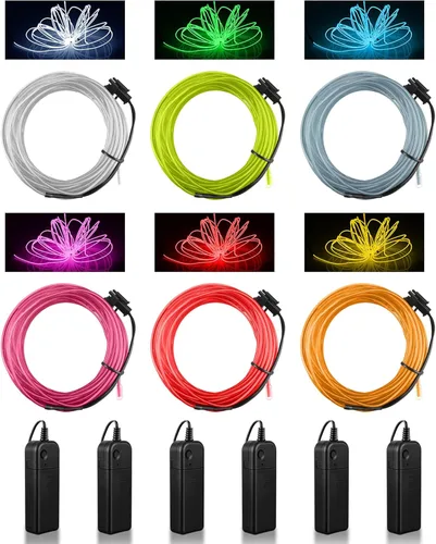 Vista 9 de Konohan 6 luces LED portátiles de neón, funciona con pilas, alambre brillante para disfraces de bricolaje, Halloween, decoraciones de Navidad