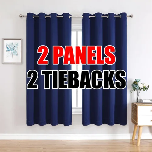 Vista 38 de Set de 2 cortinas para ventana, de Miuco, opacas, con ollaos, para recámara, incluye 2 alzapaños