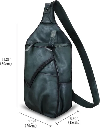 Vista 4 de Genuine Leather Sling Bag for Men Handmade Retro Crossbody Backpack Purse Hiking Daypack Chest Shoulder Fanny Pack