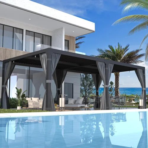 Vista 19 de EROMMY Pérgola con Persianas 10' x 10' Pérgola de Techo Rígido para Exteriores con Marco de Aluminio y Techo de Metal Ajustable Impermeable