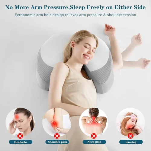 Vista 4 de EUHAMS - Almohada para durmientes laterales - Almohada ergonómica de espuma viscoelástica para el hombro con agujeros para los brazos para aliviar