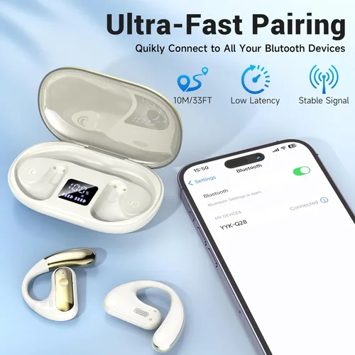Vista 9 de Open Ear Headphones, Bluetooth 5.4 Wireless Earbuds with Ear Hooks, 60H Playtime, AI Clear Call, LED Display Charging Case, IPX7 Waterproof Sports