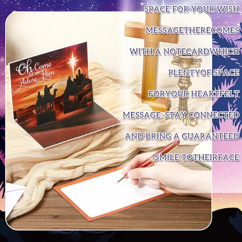 Vista 5 de Spiareal 4 piezas de tarjeta de Navidad emergente con sobres. Tarjetas religiosas 3D emergentes cristianas para Navidad, cumpleaños y suministros