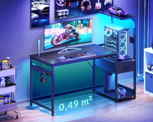 Vista 4 de Casaottima - Escritorio para juegos de 48 pulgadas con almacenamiento y luces LED, escritorio reversible para computadora con estantes de exhibición