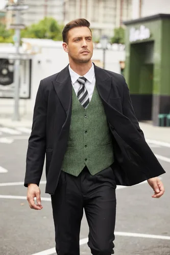 Vista 4 de COOFANDY Chalecos casuales de negocios para hombre, chaleco ligero de corte ajustado para traje Verde militar