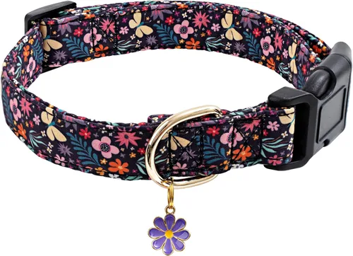 Vista 18 de Faygarsle Collar de Algodón para Perro Lindos Collares para Perros Pequeños Medianos Grandes Opciones de Colores Florales Púrpura Amarillo Collares