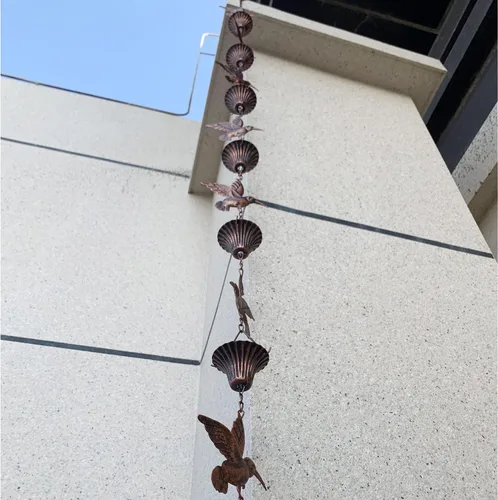 Vista 5 de Cadena de lluvia de 2.5 m, Cadenas de lluvia de colibrí para canalones, Cadena de bajante de reemplazo funcional y decorativa para exterior, Cadenas