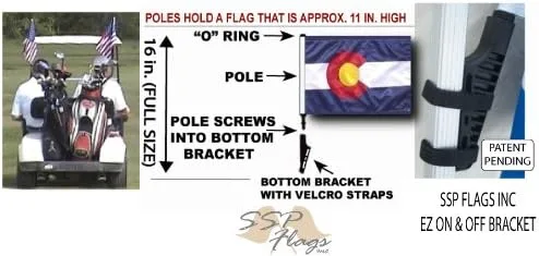 Vista 2 de Bandera para carrito de golf COLORADO con soporte de encendido y apagado SSP Flags EZ