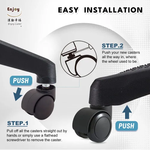 Vista 6 de Enjoy Caster Ruedas para silla de oficina de 2.5 pulgadas para silla Herman Miller Aeron Steelcase Leap Ruedas de poliuretano de doble inyección