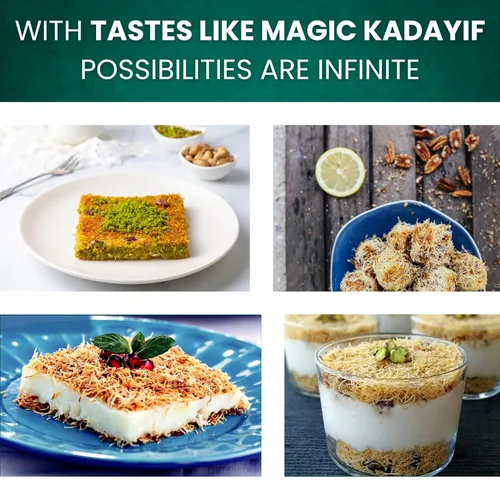 Vista 7 de Kataifi horneado triturado listo para usar, Kadayif, masa filo, ingrediente para chocolate Dubai y Kunafa, Knafeh, estilo tradicional de Oriente