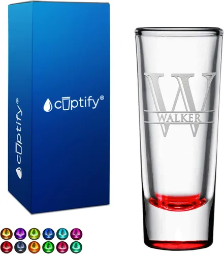 Vista 38 de Vaso de chupito personalizado con fondo negro personalizado de 2 oz, vasos de chupito cordiales con inicial y nombre en script dividido