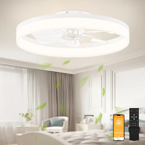 Vista 21 de VOLISUN Ventiladores de techo de perfil bajo con luces y control remoto, ventilador de techo enjaulado de 19.7 pulgadas, ventilador LED sin aspas