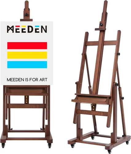 Vista 7 de MEEDEN Caballete de estudio extragrande y resistente con marco en H - Caballete de madera de haya maciza para artista profesional, caballete de arte