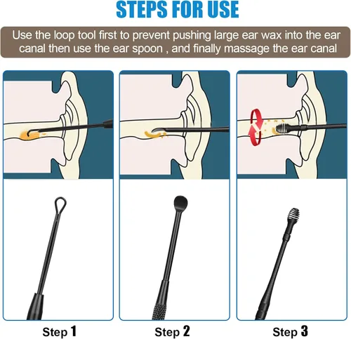 Vista 5 de Kit de eliminación de cera de oído, palillo de oído, juego de herramientas de limpieza de oídos, cureta de cuchara de oreja 6 en 1