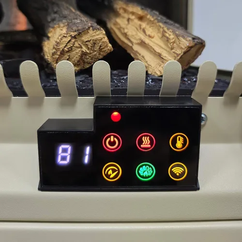 Vista 6 de Modern Ember Harlowe - Estufa Calentadora de Chimenea Eléctrica Independiente en Crema con Cama de Brasas Multicolor Tecnología Inteligente