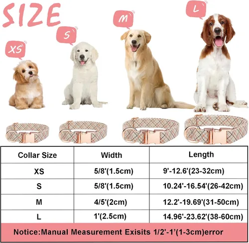 Vista 4 de Juego de correa de collar de perro a cuadros con corbatín ajustable lindo collar para cachorros con hebilla de metal duradera para perros pequeños