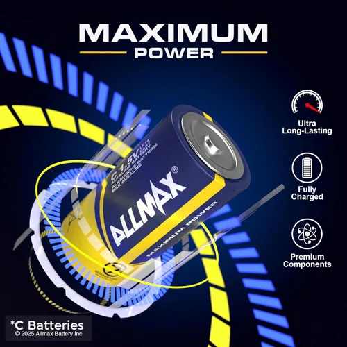 Vista 2 de Allmax C - Pilas alcalinas de máxima potencia (6 unidades) – Diseño de larga duración, a prueba de fugas, 7 años de vida útil, máximo rendimiento