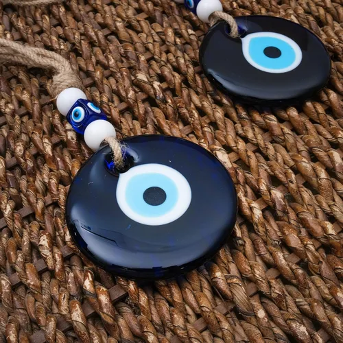 Vista 3 de BCS - 2 piezas de decoración azul contra el mal de ojo para colgar en la pared del hogar de 3.5 pulgadas, cristal hecho a mano, amuleto turco