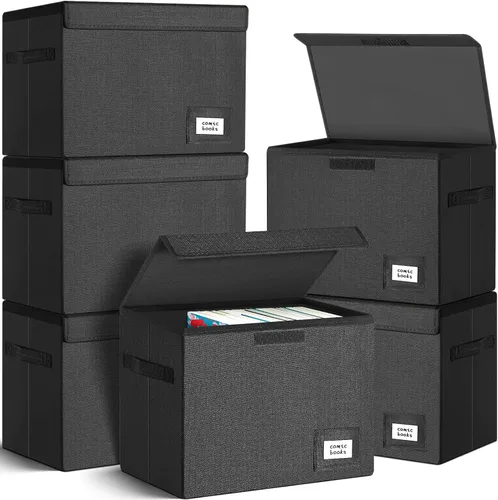 Vista 9 de Leffis Caja de Almacenamiento para Cómics, Caja 39.4 cm X 19.1 cm X 28.7 cm, Caja Corta Plegable con Tapas para 150 Cómics, Contenedor de Cómics