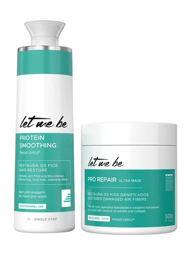 Let Me Be Proteína suavizante 1L/33.8fl.oz + mascarilla de reparación profunda 16.9 fl oz/16.90fl.oz Cuidado del cabello Duo - Tratamiento de fuerza