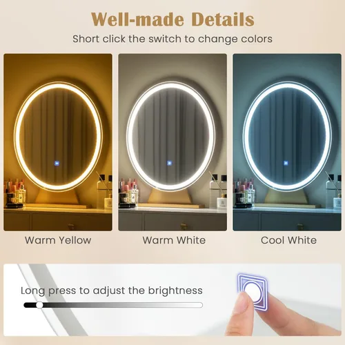 Vista 13 de CHARMAID Tocador de maquillaje con espejo iluminado, 3 cajones y 3 estantes de almacenamiento, 3 juegos de iluminación, brillo ajustable, tocador