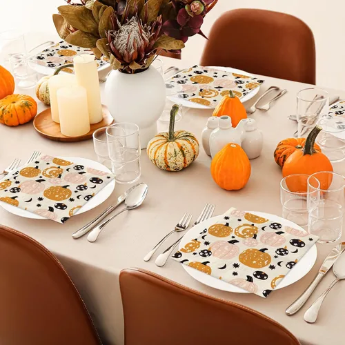 Vista 7 de AnyDesign Paquete de 80 servilletas de papel de otoño de 6.5 pulgadas, servilletas de calabaza naranja y rosa, servilletas desechables cuadradas