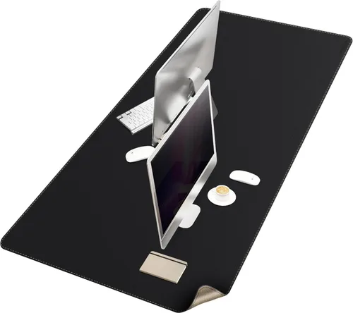 Vista 57 de MAIDERN Tapete de escritorio XXL de corcho y cuero, de 47.2 x 23.6 pulgadas, protector reversible para mouse de escritorio completo (negro)