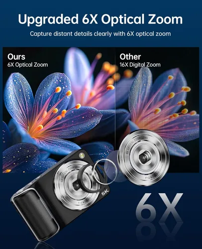 Vista 10 de Cámara digital 5K para fotografía con zoom óptico 6X, cámara WiFi de enfoque automático de 64 MP para YouTube con doble lente, cámaras digitales