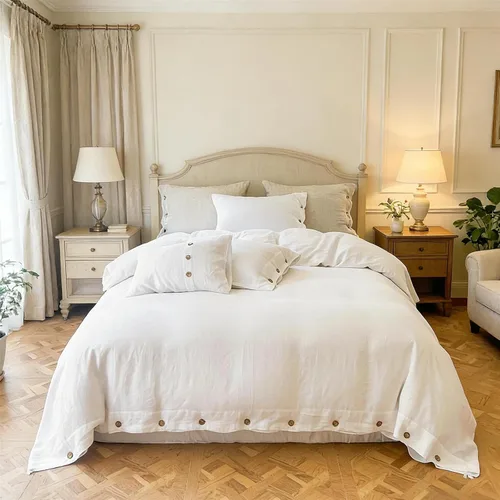 Vista 22 de Simple&Opulence - Juego de funda de edredón 100 % lino, 2 piezas con cierre de botón de coco, de lino francés lavado, color liso, suave