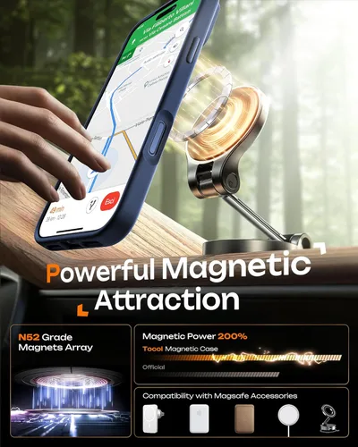 Vista 1114 de TOCOL Funda para iPhone 11, compatible con Magsafe, protección completa de cámara, imanes integrados, protección contra caídas, funda translúcida