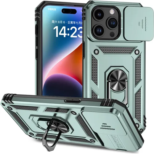 Vista 29 de Hitaoyou Funda para iPhone 14 Pro con funda para cámara y soporte, grado militar, a prueba de golpes, resistente funda protectora para iPhone 14 Pro