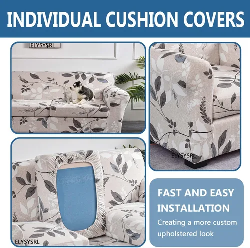 Vista 5 de Fundas elásticas para sofá de 1/2/3 cojines, funda estampada con fundas de cojín de asiento separadas, fundas de sofá lavables, protector de muebles