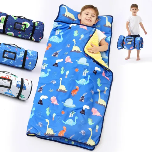 Vista 13 de Juego de Colchoneta para Siesta con Almohada y Manta: Colchonetas para Dormir para Niños Pequeños - Saco de Dormir Grueso y Grande Enrollable