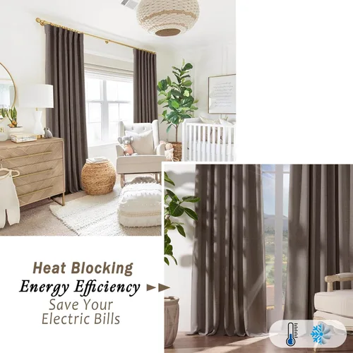 Vista 7 de Cortinas Cortas Marrón Oscuro de 45 Pulgadas de Largo, Cortinas Opacas de Lino con Trabilla Trasera Plisadas Tipo Café para Cocina Dormitorio Baño