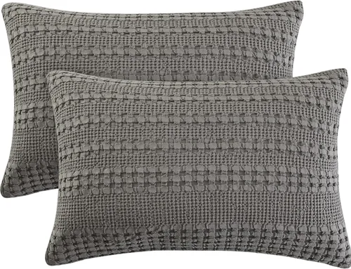 Vista 282 de PHF - Fundas de almohada 100% algodón con tejido gofre europeo, 26 x 26 pulgadas, 2 unidades para decoración elegante del hogar, para cama, sin