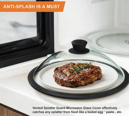 Vista 6 de OEC Tapa de microondas con ventilación y protección contra salpicaduras de vidrio para alimentos con mango de fácil agarre, diámetro de 10 pulgadas